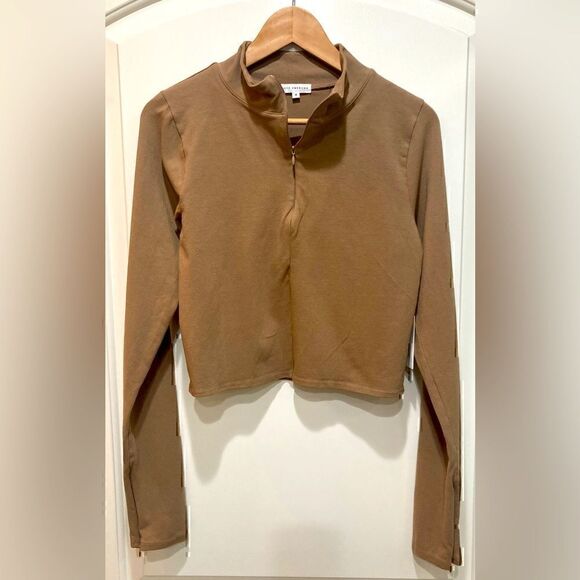 NWT Good American Essential Mock Neck Zip Top in Putty Size 4 (XL) - Picture 4 of 15